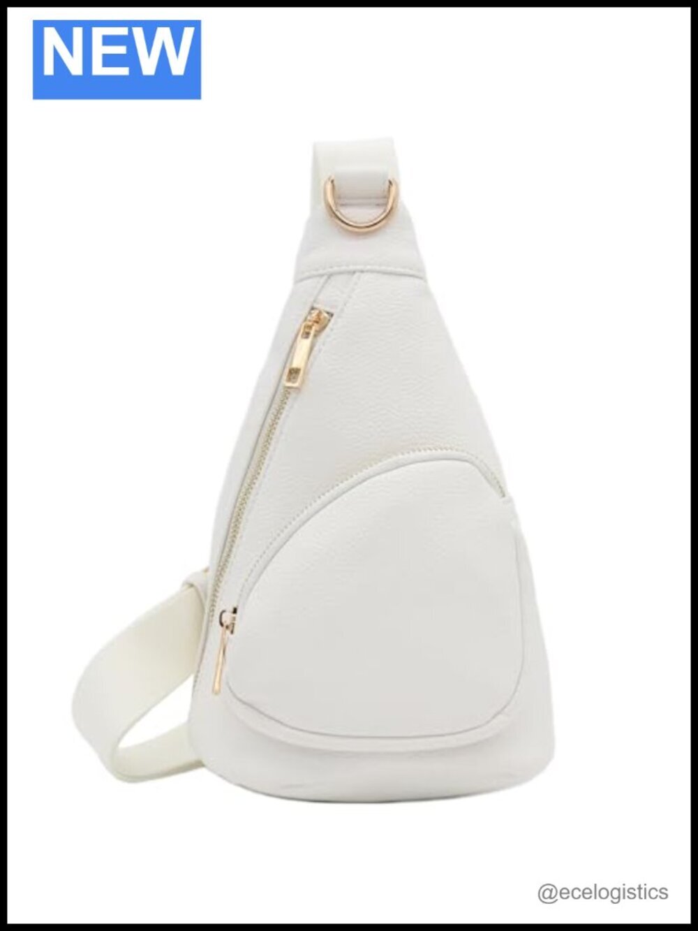 Compact Triangle Sling Bag with Faux Leather and Gold Tone Hardware